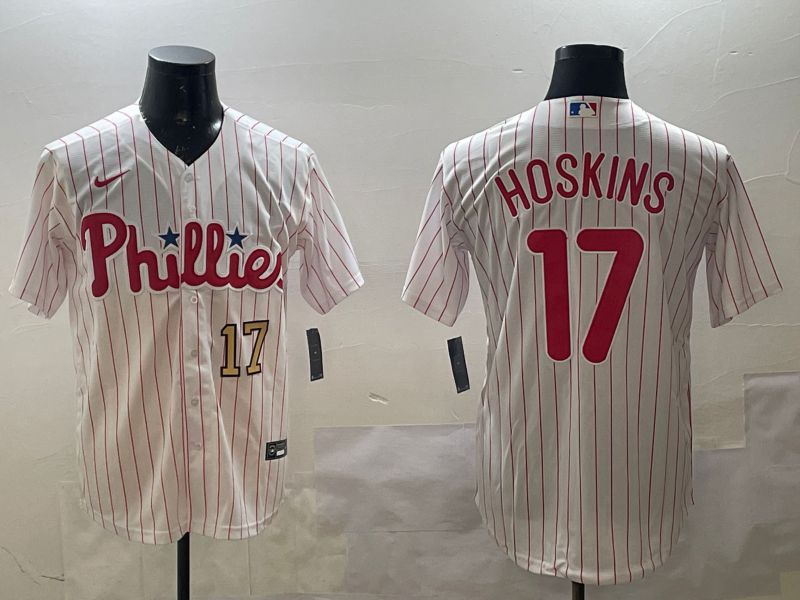 Men Philadelphia Phillies #17 Hoskins White stripe Game 2025 Nike MLB Jersey style 3